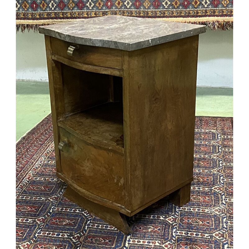 Vintage art deco mahogany bedside table with marble top 1940s