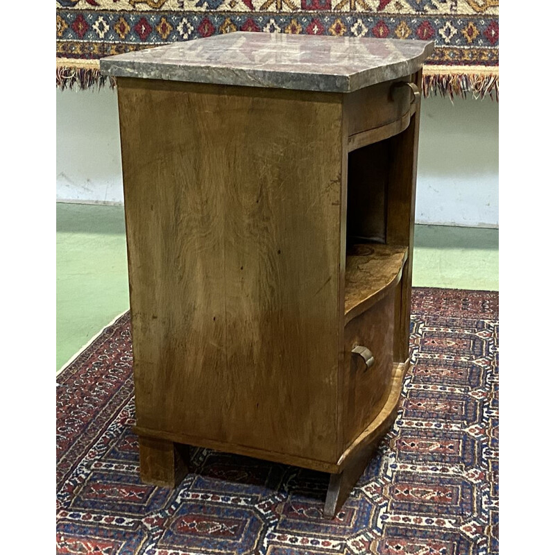 Vintage art deco mahogany bedside table with marble top 1940s