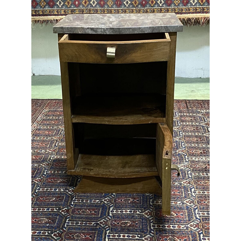 Vintage art deco mahogany bedside table with marble top 1940s