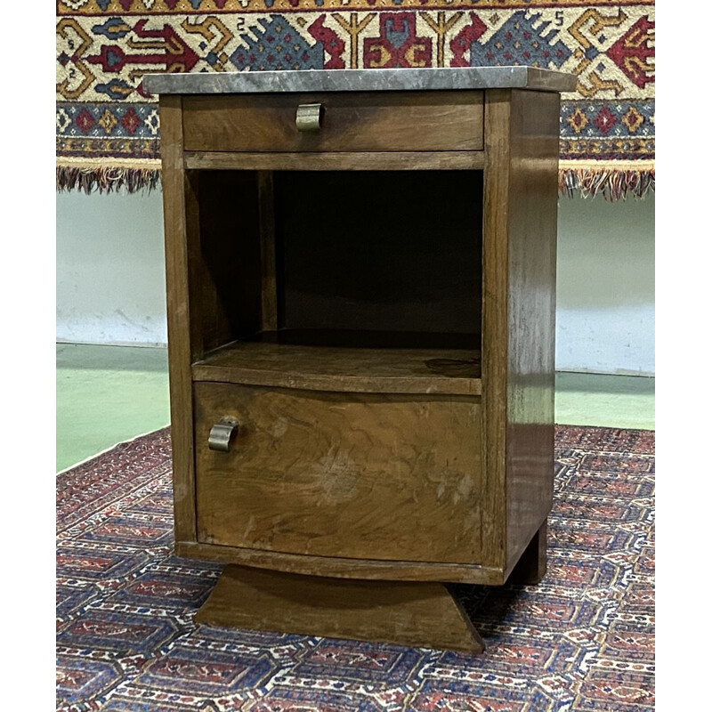 Vintage art deco mahogany bedside table with marble top 1940s