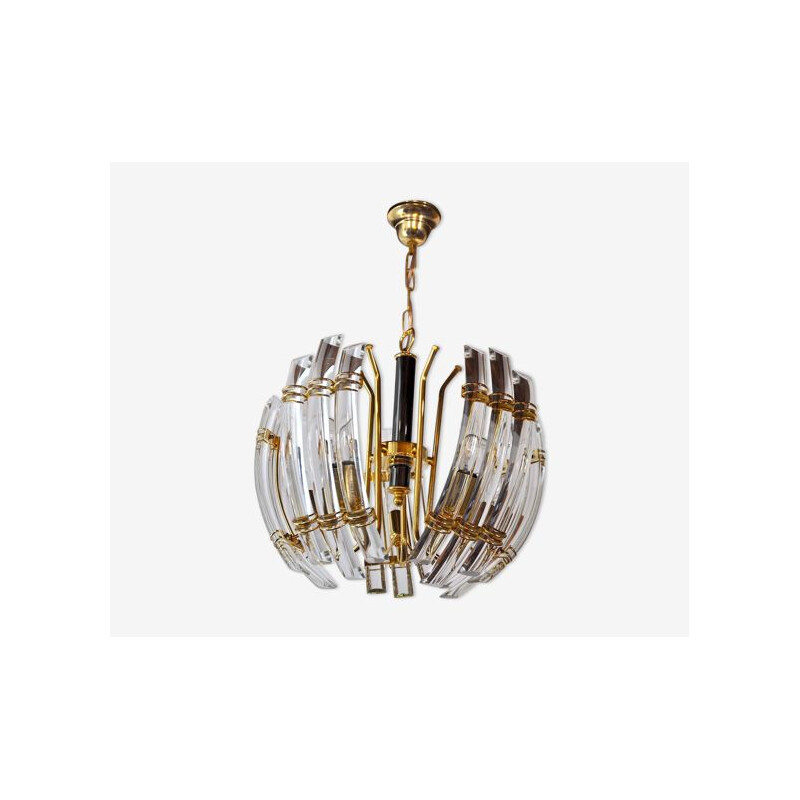 Vintage Venini 5 arms chandelier in Murano glass, Italy 1970s