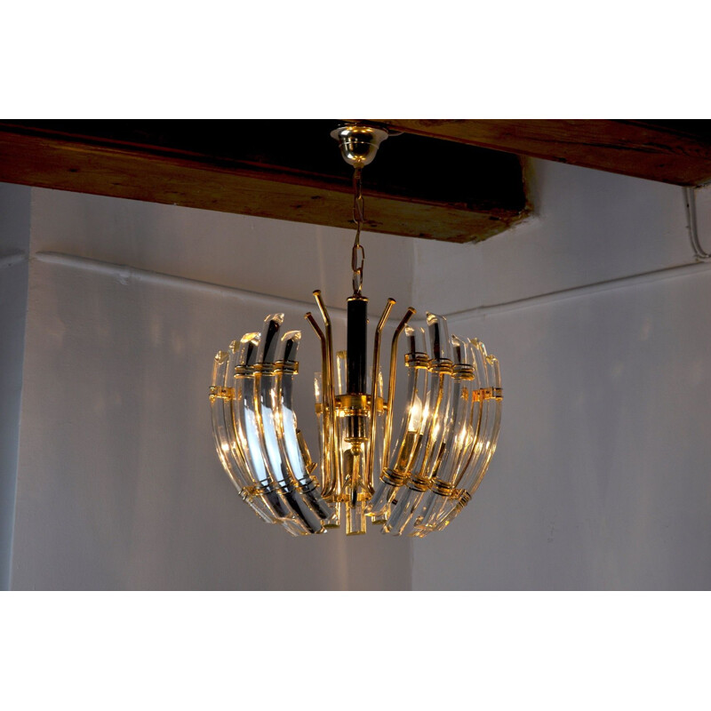 Vintage Venini 5 arms chandelier in Murano glass, Italy 1970s