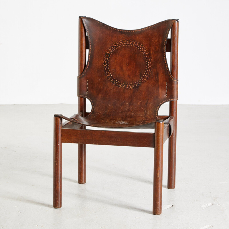 Vintage-Lounge-Sessel aus Leder mit folkloristischen Motiven 1976