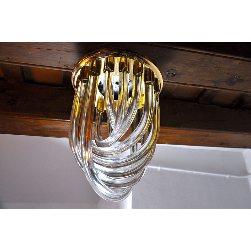 Vintage Paolo Venini curved glass ceiling lamp, Italy 1970s