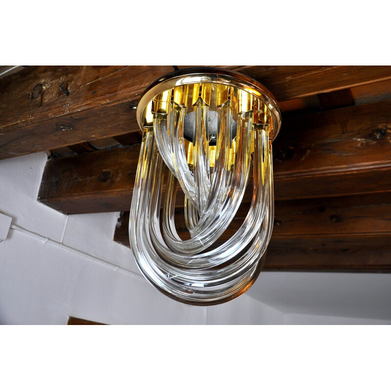 Vintage Paolo Venini curved glass ceiling lamp, Italy 1970s