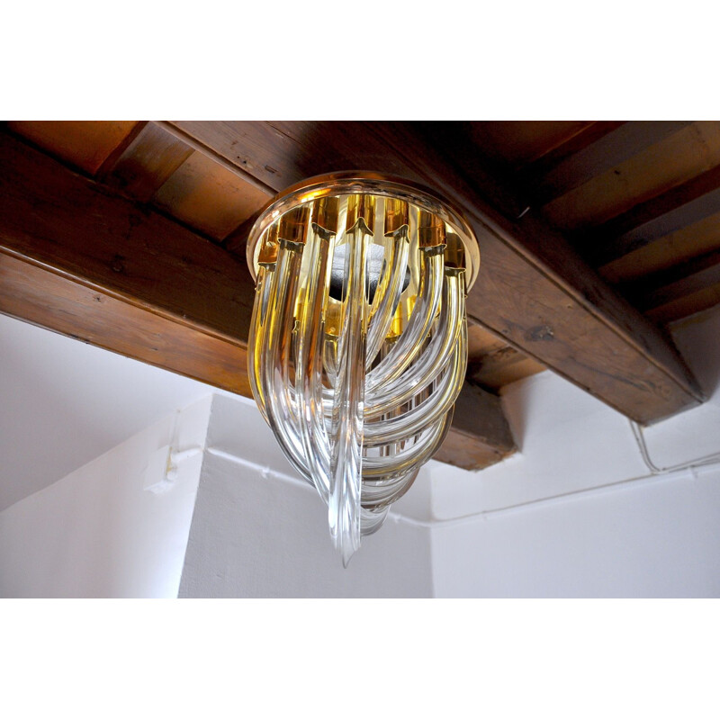 Vintage Paolo Venini curved glass ceiling lamp, Italy 1970s