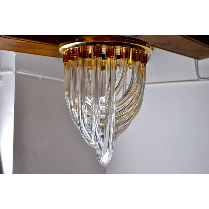 Vintage Paolo Venini curved glass ceiling lamp, Italy 1970s