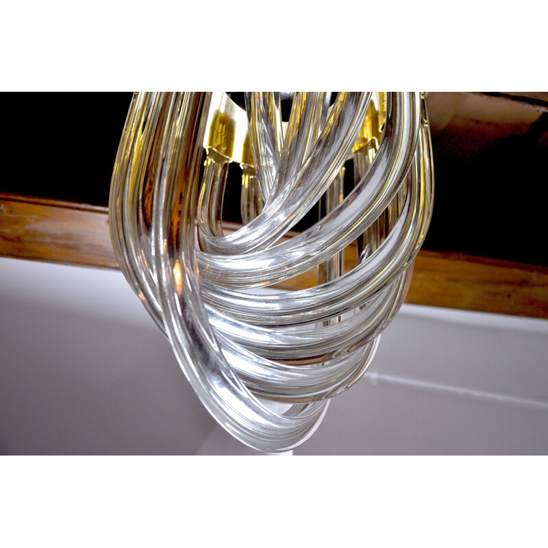 Vintage Paolo Venini curved glass ceiling lamp, Italy 1970s