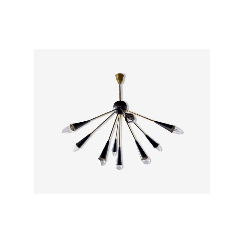 Vintage Sputnik 9 arms chandelier, Italy 1960s