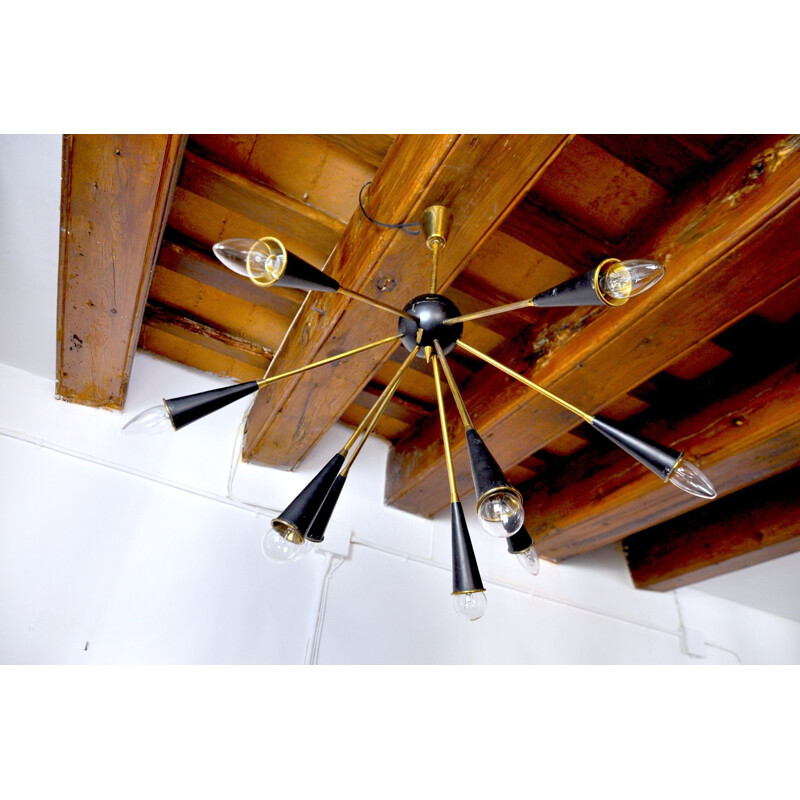 Vintage Sputnik 9 arms chandelier, Italy 1960s