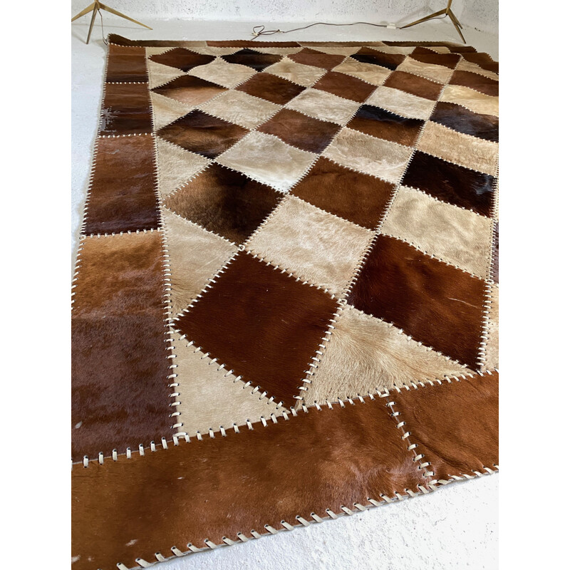 Vintage patchwork cowhide rug 1980s