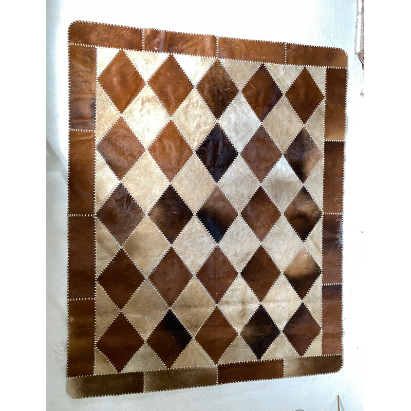 Vintage patchwork cowhide rug 1980s