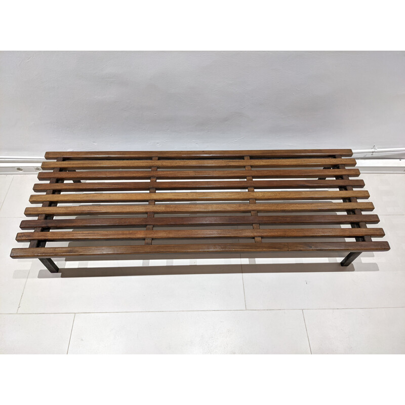 Vintage Cansado bench in mahogany by Charlotte Perriand 1954s