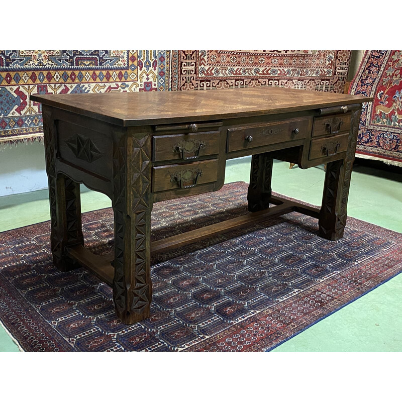 Vintage Neo-Breton desk in oak 1950s