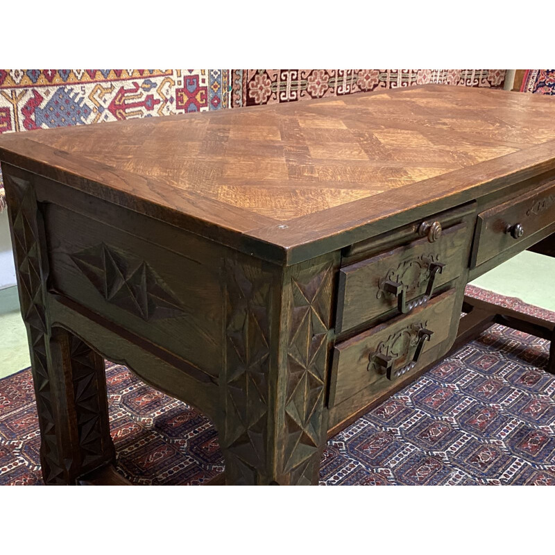 Vintage Neo-Breton desk in oak 1950s