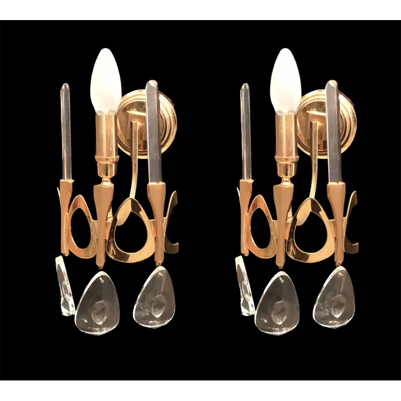 Pair of vintage crystal sconces by Gaetano Sciolari, 1970