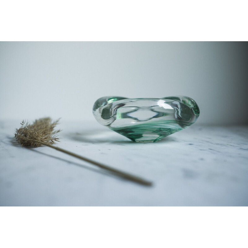 Vintage glass ashtray by Max Verboeket for Maastricht Kirstalunie, Netherlands 1950s