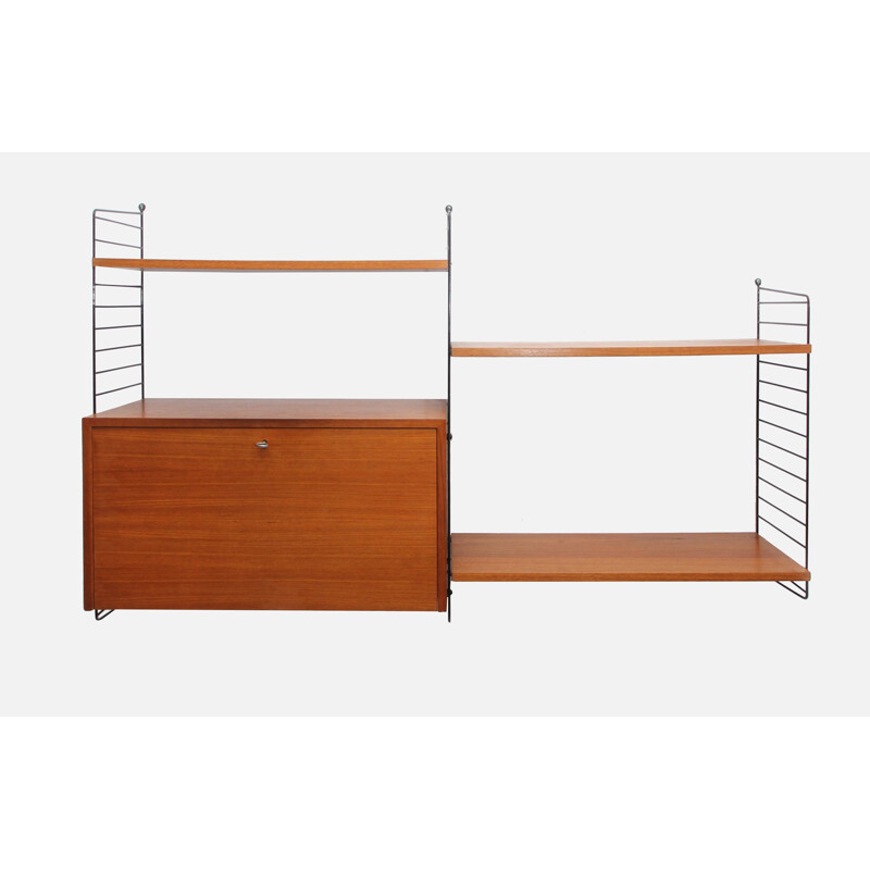 Vintage wall uit teak with secretary Nisse Strinning, Sweden 1960s