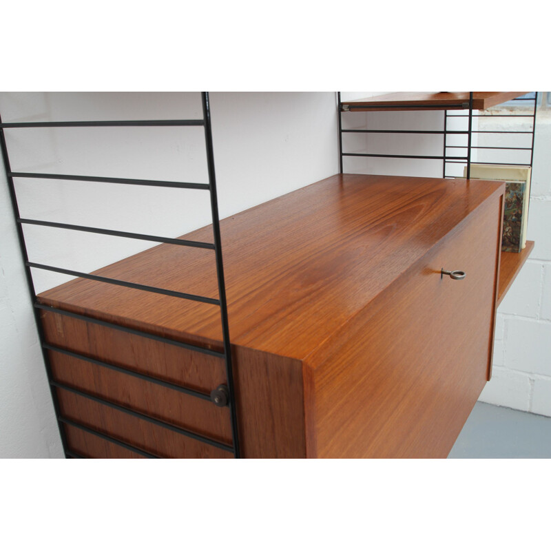 Vintage wall uit teak with secretary Nisse Strinning, Sweden 1960s