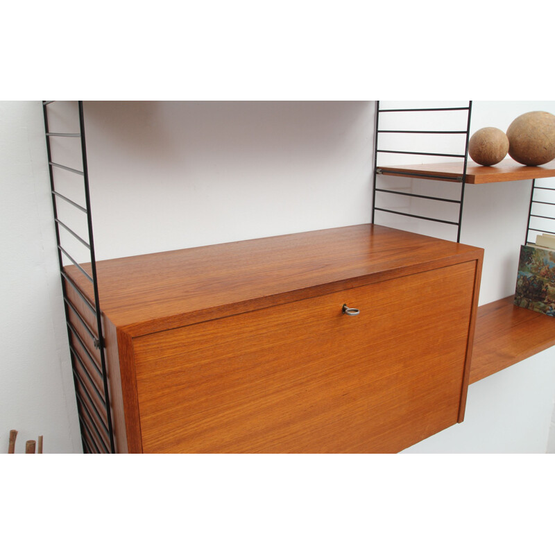 Vintage wall uit teak with secretary Nisse Strinning, Sweden 1960s