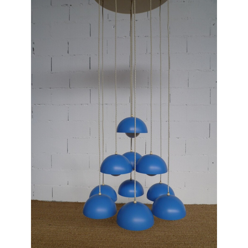 Hanging lamp with 10 blue "Flower-Pots", Verner PANTON - 1970s