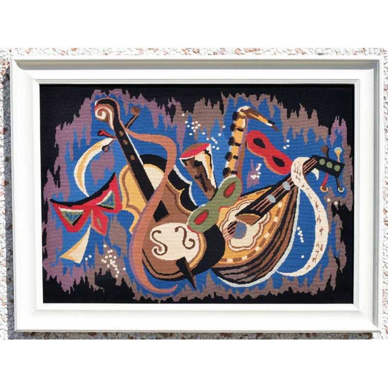 Vintage tapestry "Carnival" in wood, Italy 1970