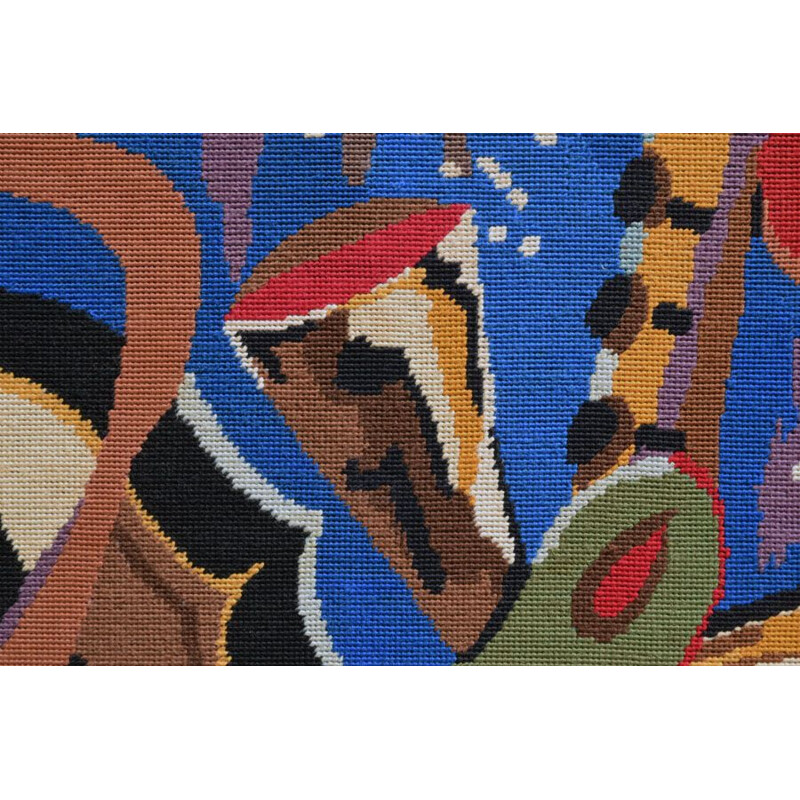 Vintage tapestry "Carnival" in wood, Italy 1970