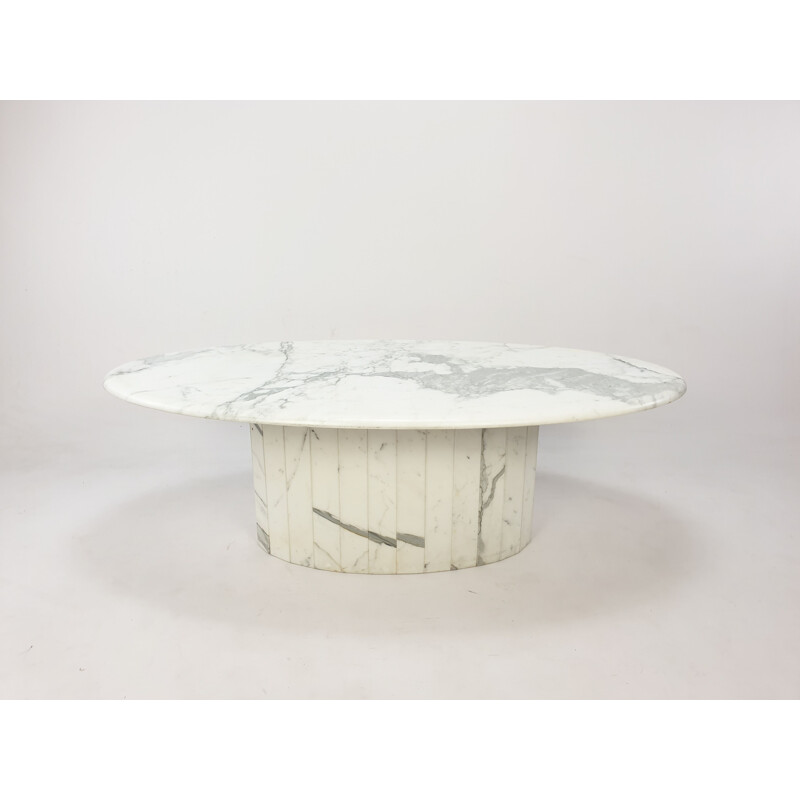 Vintage Marble Oval Coffee Table, Italian 1980s