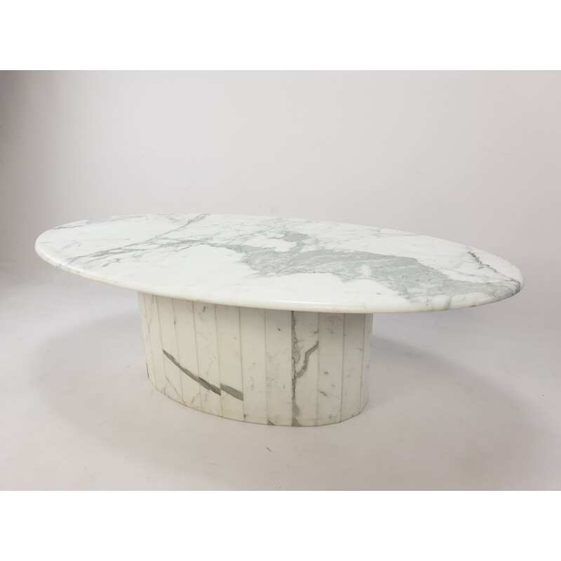 Vintage Marble Oval Coffee Table, Italian 1980s