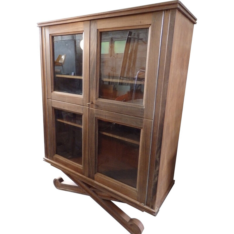 Wooden vintage showcase library in wood and glass - 1930s