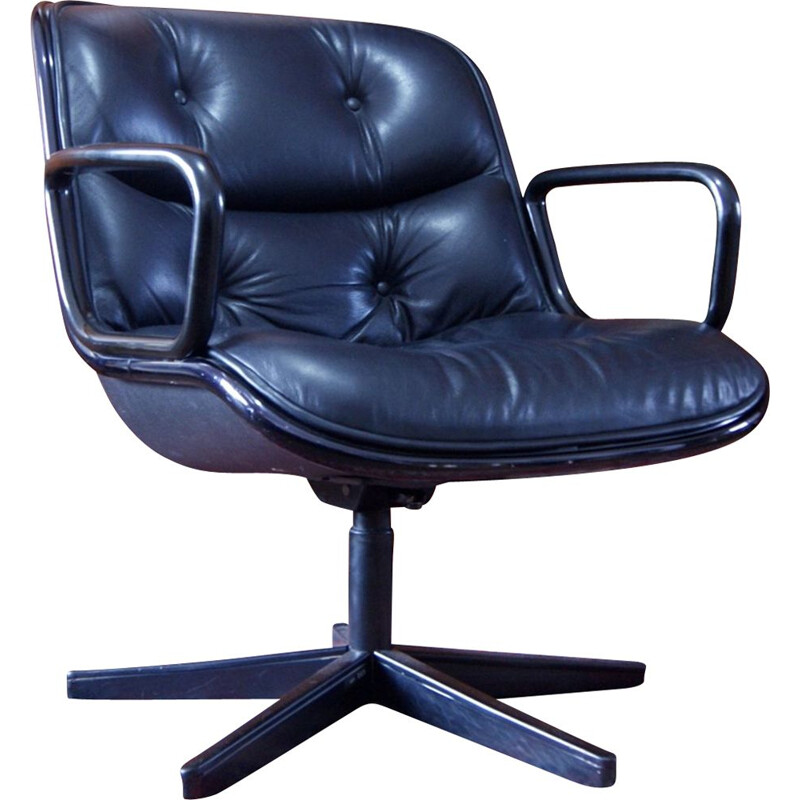 Vintage Black Leather Desk Chair by Charles Pollock for Knoll International 1970s