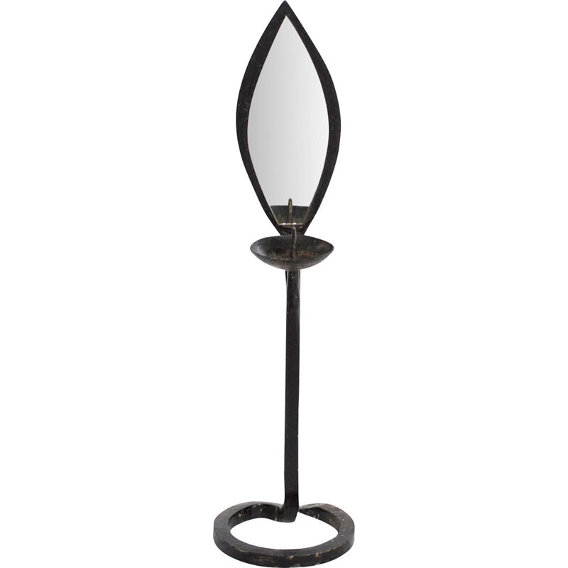 Vintage wrought iron candlestick and mirror Marolles workshop, 1950