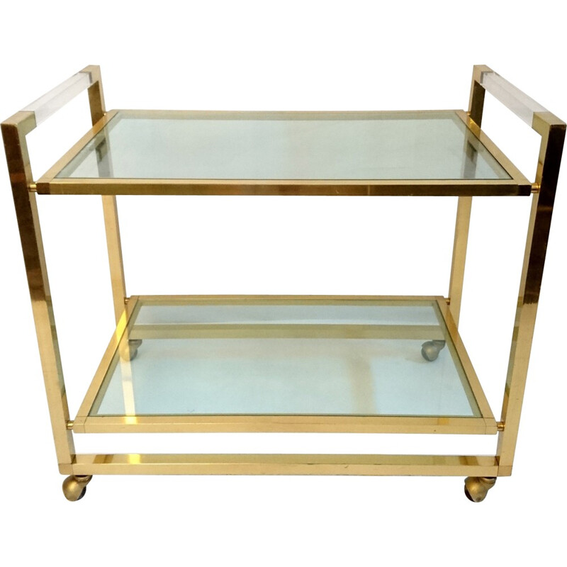 Italian kitchen trolley in brass and glass - 1970s