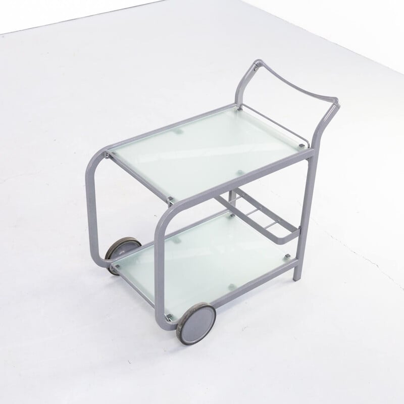 Vintage Postmodern metal and glass serving trolley 1980s