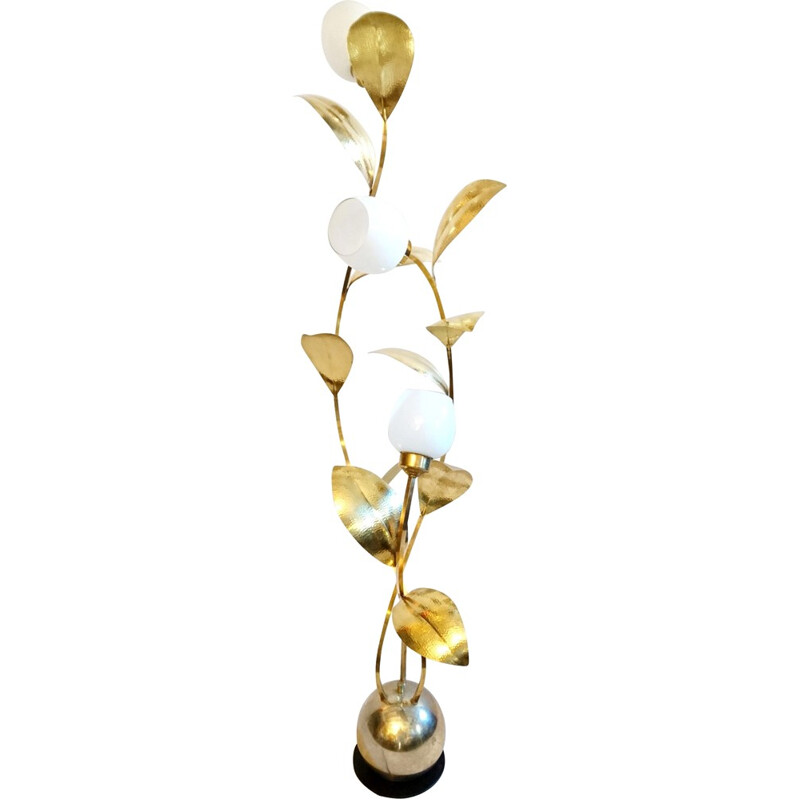Floor lamp with leaves in brass and glass - 1970s