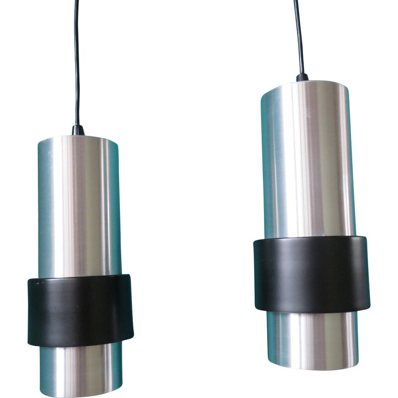 Pair of hanging lamps in metal, JJM HOOGERVORST - 1960s