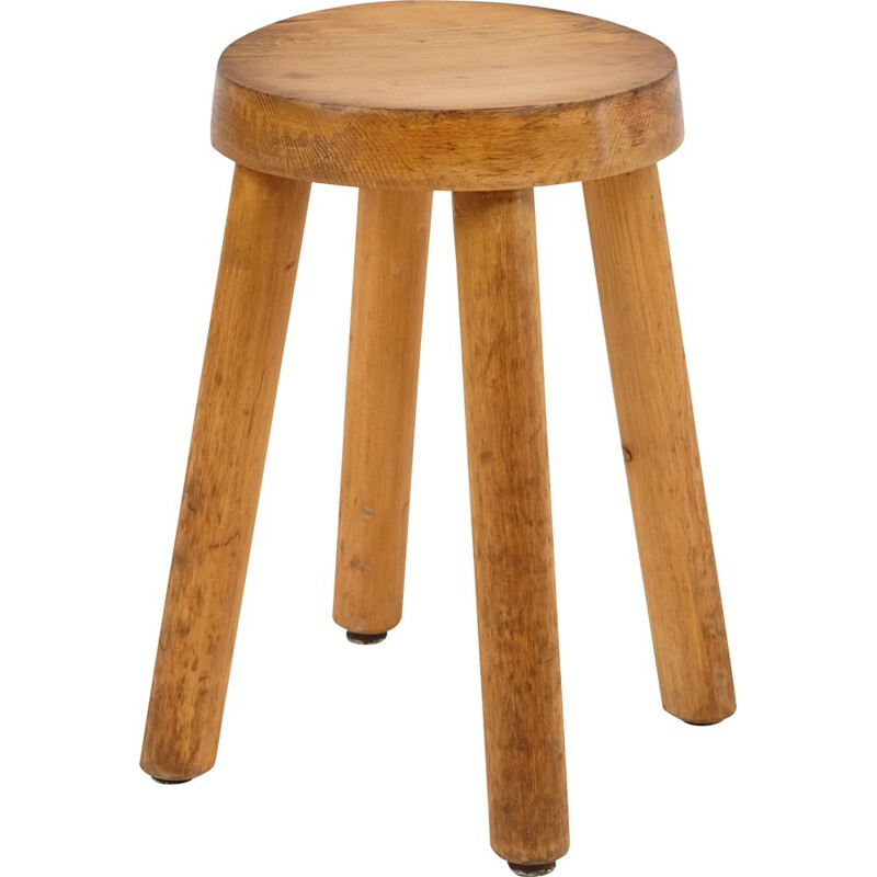 Vintage pine four-legged stool by Charlotte Perriand for the Méribel ski resort 1960s