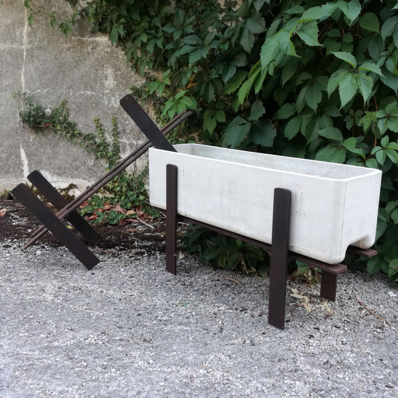 Vintage minimalist planter door in raw steel 1960s