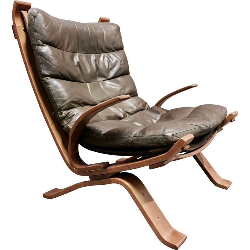 Vintage leather armchair stamped Bramin, Scandinavian 1960s