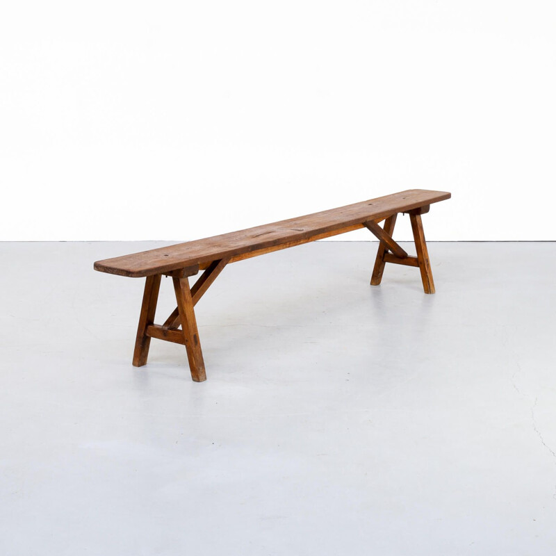 Vintage organic wooden bench 1950s