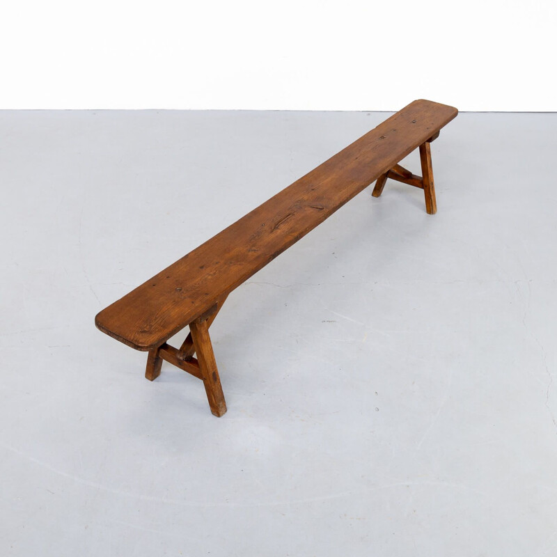 Vintage organic wooden bench 1950s