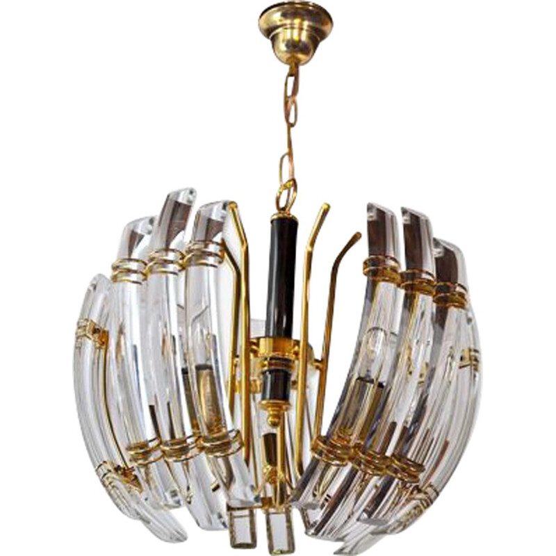 Vintage Venini 5 arms chandelier in Murano glass, Italy 1970s