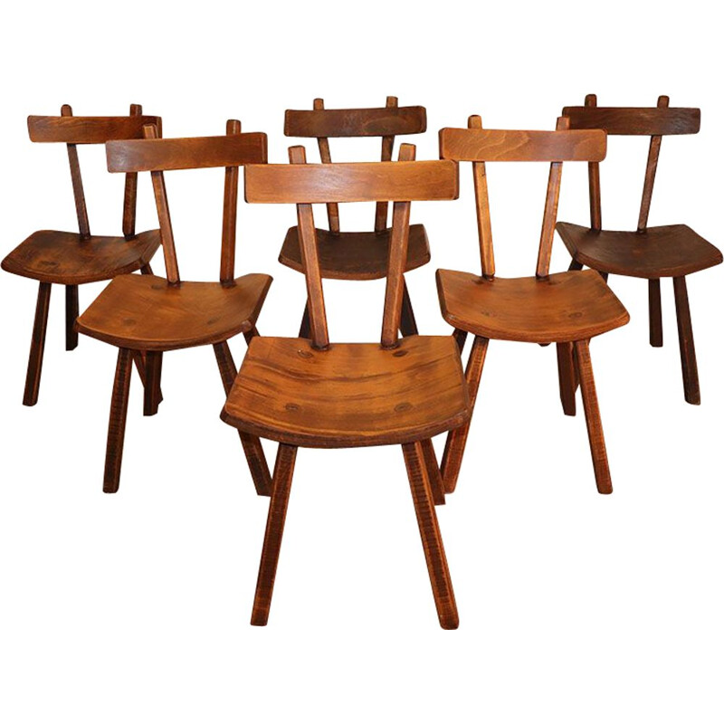 Set of 6 Vintage Brutalist Elm Chairs 1960s