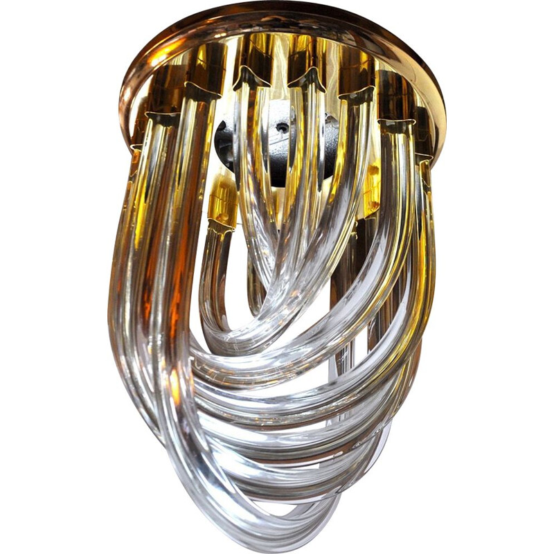 Vintage Paolo Venini curved glass ceiling lamp, Italy 1970s