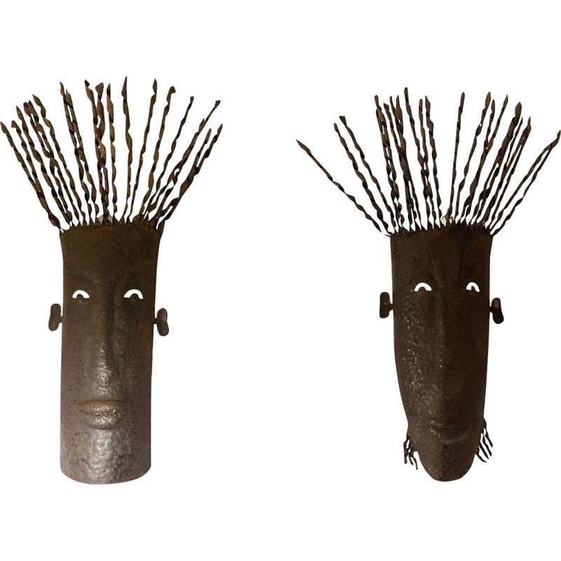 Pair of vintage metal sconces by Violette and Dieudonné, Madagascar