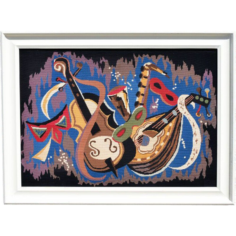 Vintage tapestry "Carnival" in wood, Italy 1970