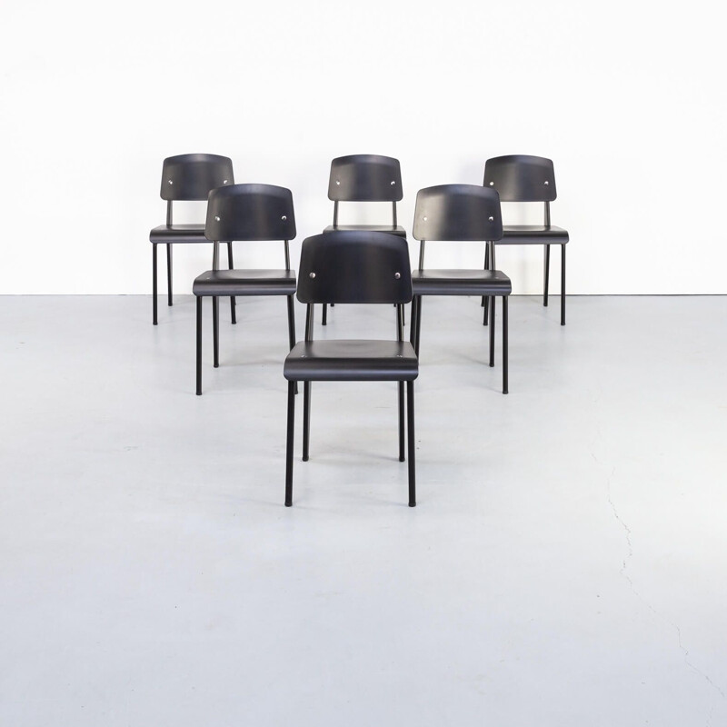 Set of 6 vintage Jean Prouvé "Standard-SP" dining chair for Vitra