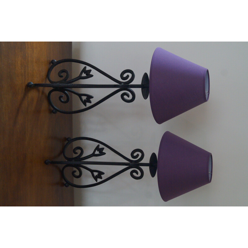 Pair of vintage wrought iron lamps 1980s