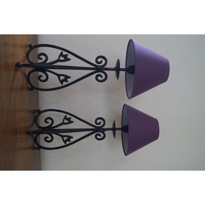 Pair of vintage wrought iron lamps 1980s