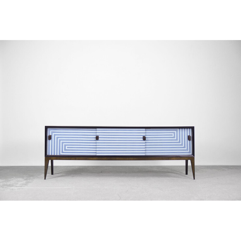 Vintage Modern Walnut Hand-Painted Sideboard, Scandinavia 1960s